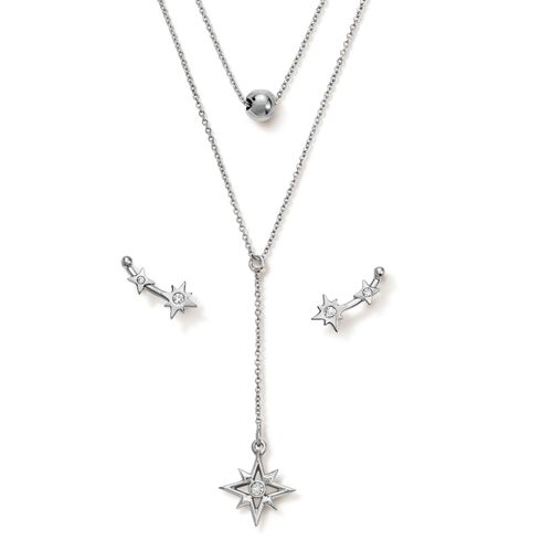 Set Collar + Aretes Star Falls Silver